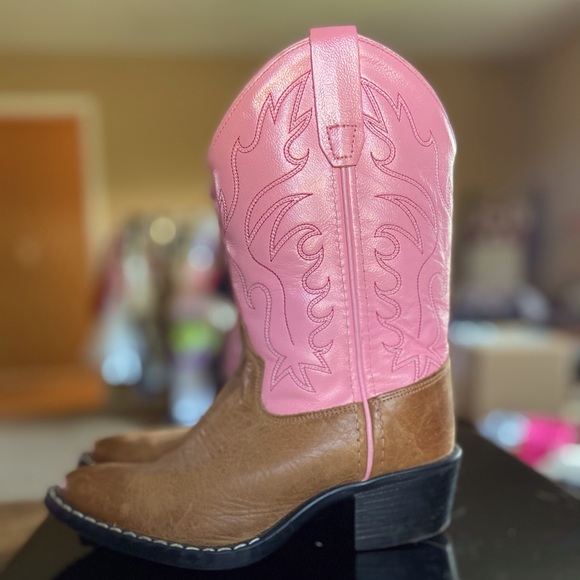 Girls size 10T Old West pink and tan cowboy boots - Picture 1 of 6